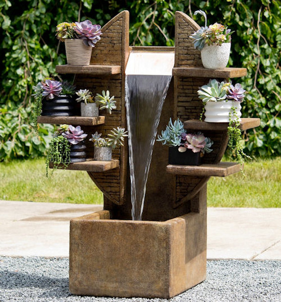 Rain Forest Wall Fountain with Shelves Holds your plants functional Art